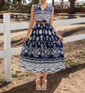 Women's Rayon Printed Bohemian Resort Style V-Neck Sleeveless Casual Maxi Dress