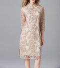 Plus Size Embroidered Retro Dress – Stand Collar, Casual & Versatile Lazy Style