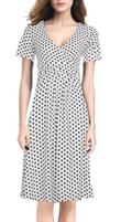 Women Slim V-Neck Polka Dot Above Knee Dress
