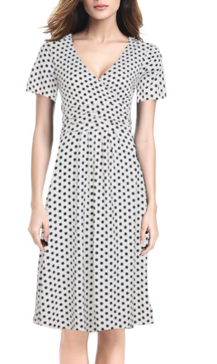 Women Slim V-Neck Polka Dot Above Knee Dress