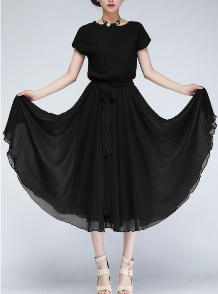 Short Sleeve Empire Waist Dress Black