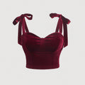 Plus Size French Retro Velvet Camisole Top – Bow Tie Waist Belt, Elegant Tube Top for Women