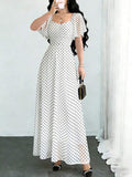 Summer Women's Square Neck Short Sleeve Polka Dot Dress – Casual Elegant A-Line Midi Dress