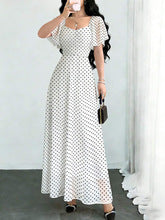 Summer Women's Square Neck Short Sleeve Polka Dot Dress – Casual Elegant A-Line Midi Dress