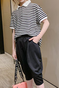 Kids Girls Striped T-shirt Collar Neck Solid Bottom Elastic Waist outfit Set