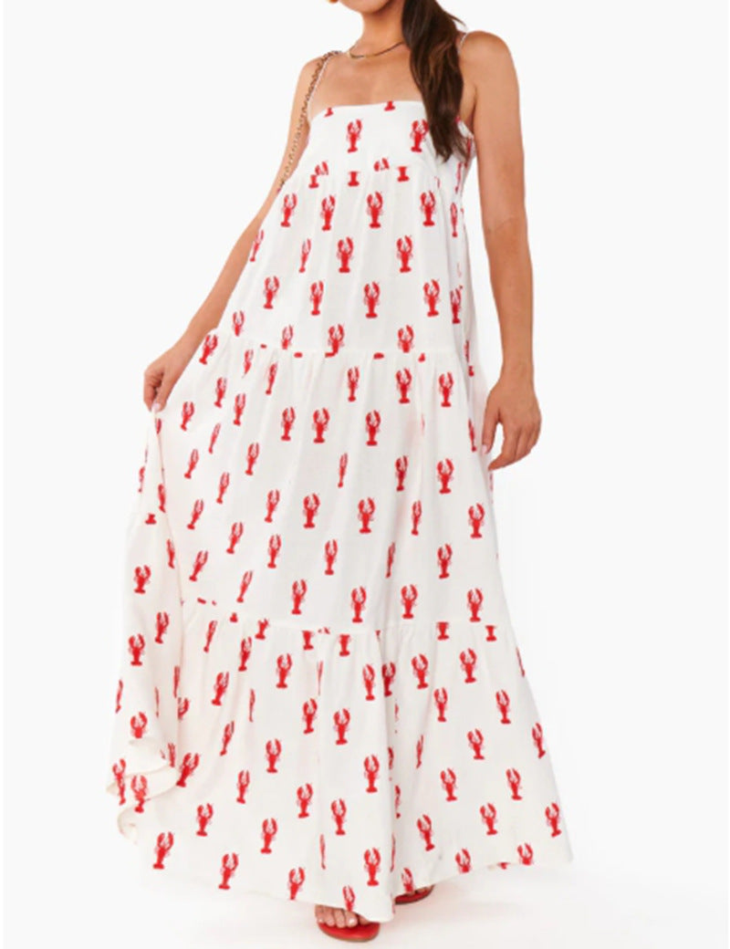 Women's Summer Printed Sleeveless Pocket Strap Dress – Loose Fit Casual Dress