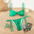 Bright Solid Color Backless Gathered Three-Piece Bikini Set