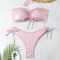 Bikini Split Swimsuit for Women - Drawstring Sling, Solid Color, Reflective Hot Spring Swimwear