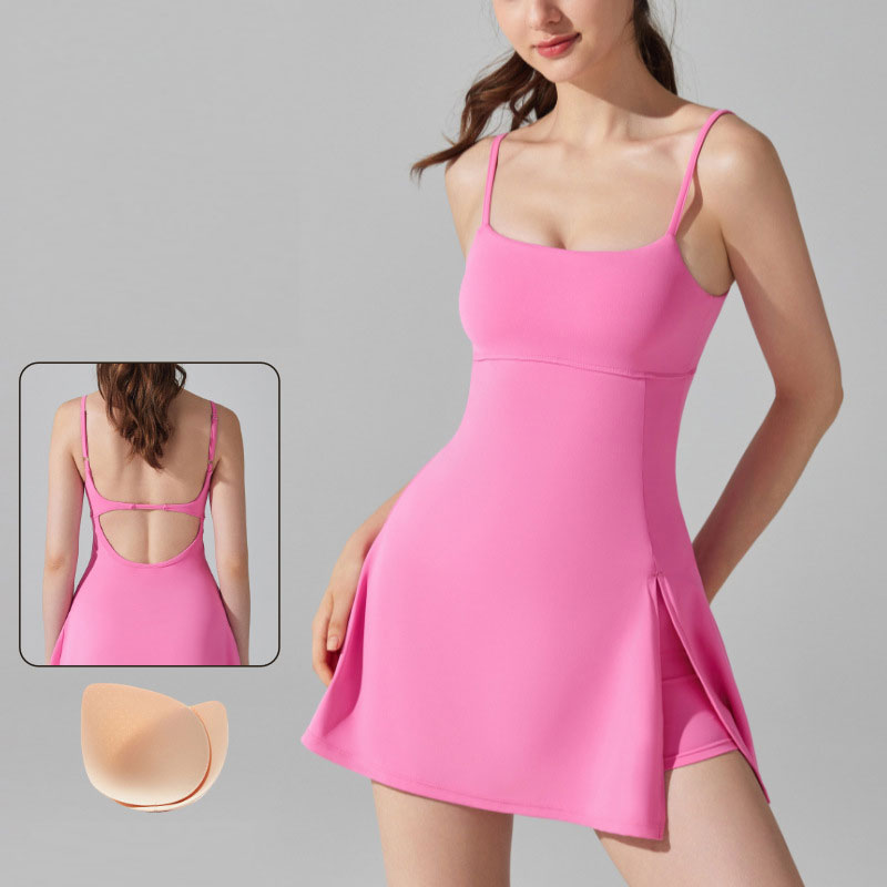 Anti-Running Light Base Sports Dress with Chest Pad | Breathable Anti-Bacterial Outdoor Golf, Yoga & Tennis Dress with Beauty Ba