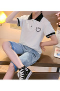 Kids Girls Collar Neck Two Piece Relax Fit Casual Summer Outfit Set