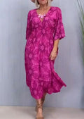 Summer New Printed V Neck Elegant Dress for Women