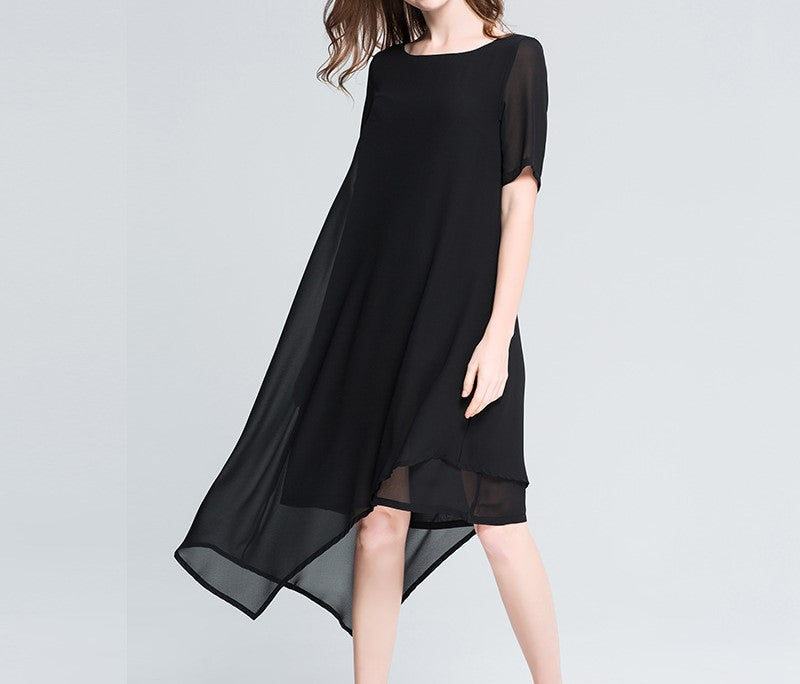 Loose-Fitting A-Line Dress for Women – New Fashion Irregular Hem Plus Size Dress, Elegant and Comfortable Casual Outfit for Midd