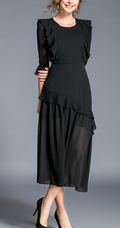 Women Round Neck Ruffled Long Dress
