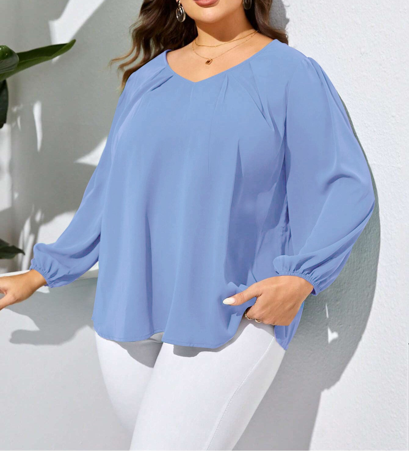 Plus Size Women’s Autumn Winter V-Neck Loose Casual Shirt – Elegant Long Sleeve Temperament Blouse Top for Ladies