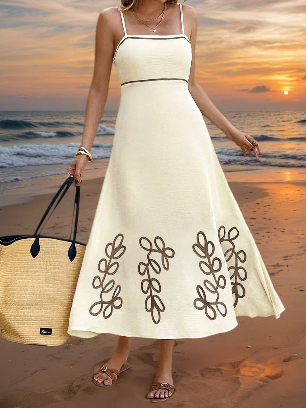 Women's Beach Vacation Spaghetti Strap Maxi Dress – Vintage Inspired Casual Summer Long Dress
