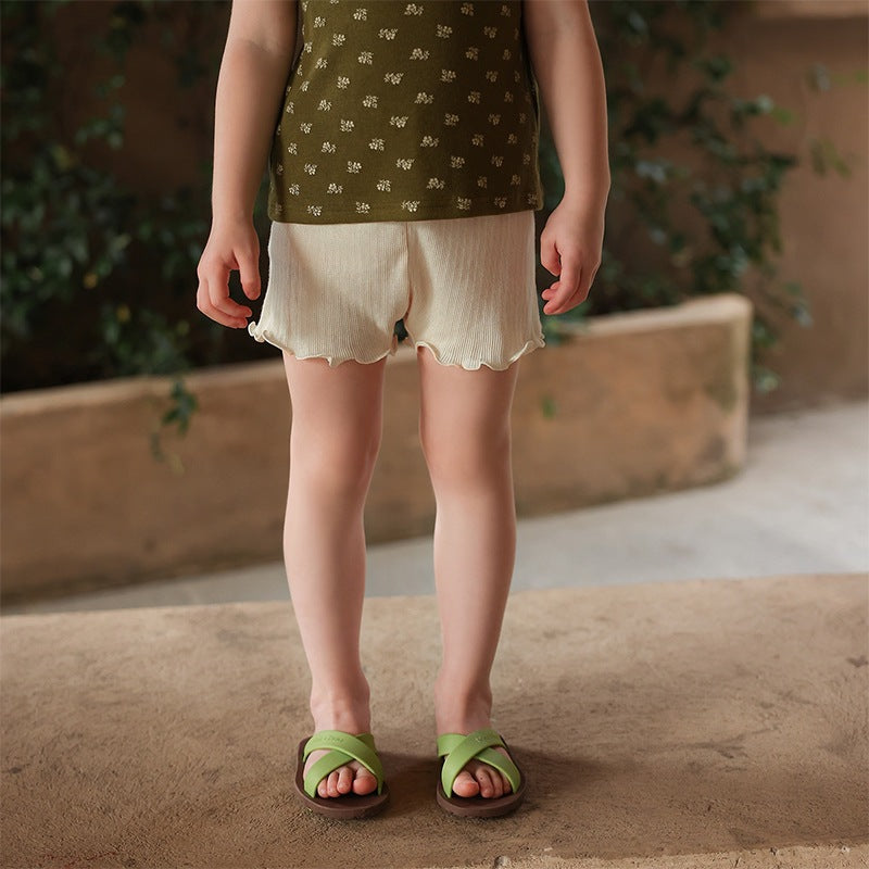 Girls’ Summer Bottoming Shorts – Solid Color Lightweight Ear-Edged Safety Pants - RAC26JP5418BATB