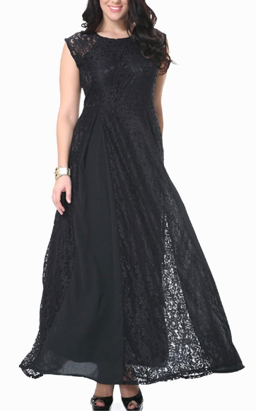 Women Round Neck Sleeveless Plus Size Lace Dress