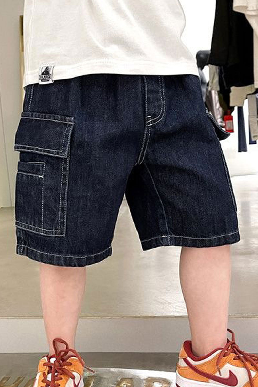 Kids Boys New Fashionable Waistband Half-Assed Elastic Belt Tidal Range Solid Color Pattern Summer Trendy Casual Big Pockets Too
