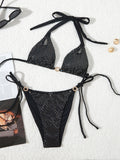 New Solid Color Lace-Up Neck Bikini with Split Backless Design