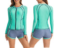 Women's Two-Piece Split Boxer Surfing Swimsuit – Long Sleeve Zipper Tankini Set