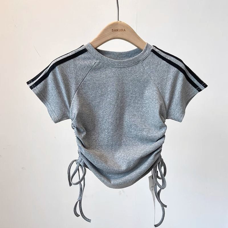 Girls' Summer Striped Short-Sleeve T-Shirt with Drawstring - RAC26JP5503BATT
