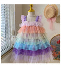 Summer New Style Girls’ Rainbow Sundress – Colorful Dopamine Layered Cake Dress for Baby Girls - RAC25JP3275GDRESS