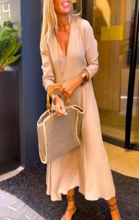Women's V-Neck Long-Sleeve Graceful Dress