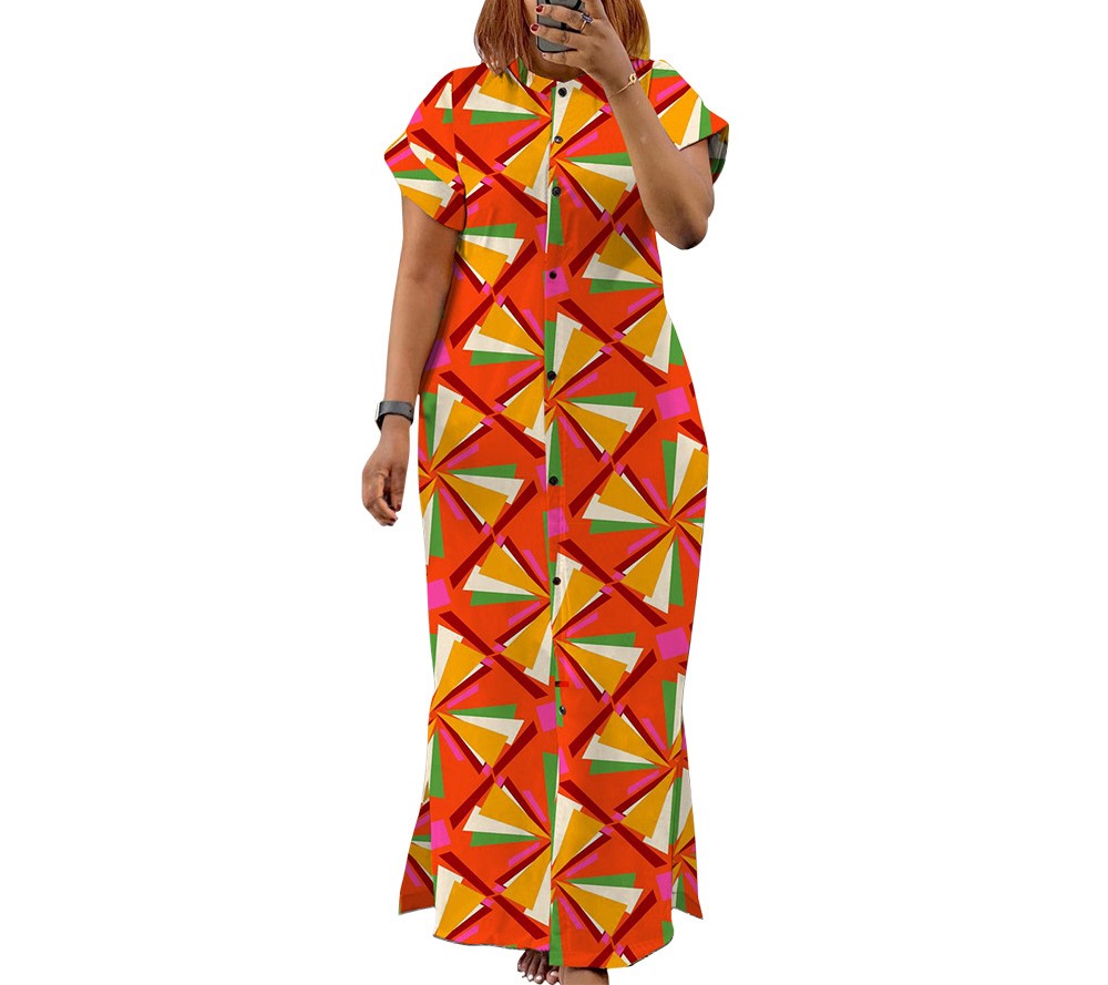 Stand Collar Elegant Waist-Cinching Slit Shirt Dress – Plus Size Casual Chic Long Dress for Women