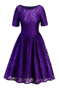 Women Beautiful Round Neck Waist Pleated Swing Style Dress