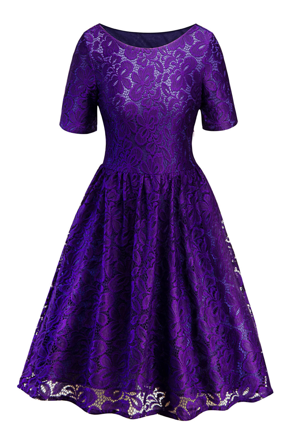 Women Beautiful Round Neck Waist Pleated Swing Style Dress