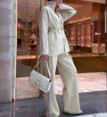 Women's Fashion Drawstring Waist Top and Wide-Leg Pants Two-Piece Set