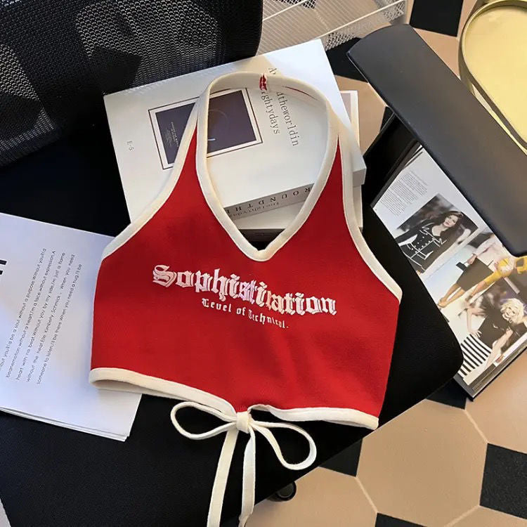Summer Girls’ Tank Top with Suspenders – Short-Sleeve Letter Print Color-Block Casual Top - RAC26JP5485BATT