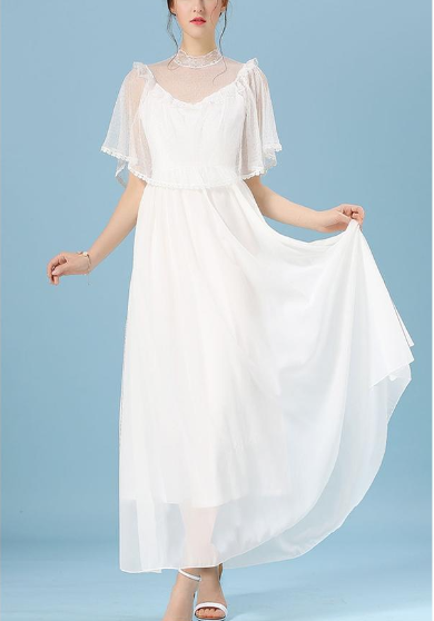 Women Fairy Style Long Thin Dress White