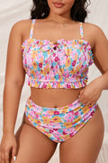 New Style Printed Strapless Petal Backless Plus Size Two-Piece Swimsuit Bikini Set for Women