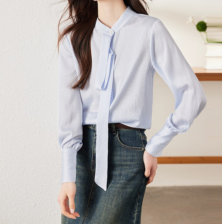 Women's Long Sleeve Strap Detail Shirt - Modern Spring & Autumn Fashion Top