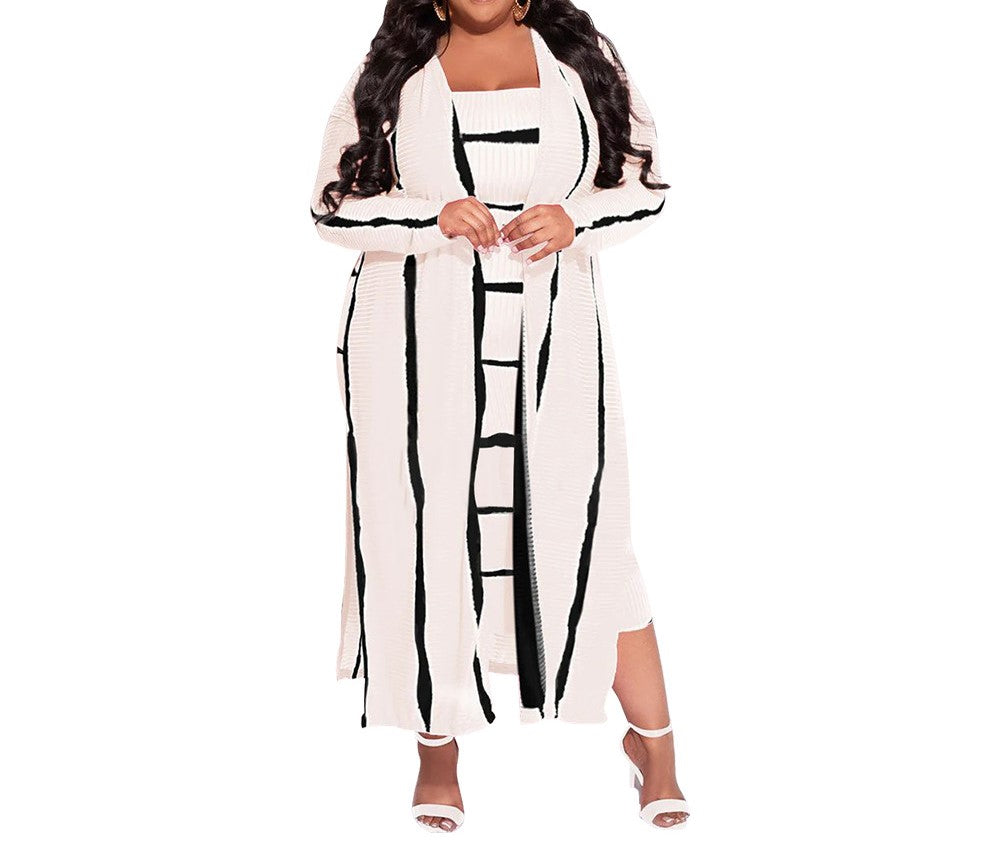 Women’s Striped Print Suspender Skirt Set – High Elastic Pit Stripe Crop Top & Bodycon Skirt – Trendy Casual Outfit