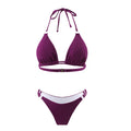New Solid Color Lace-Up Halter Neck Bikini Two-Piece Swimsuit for Women