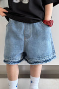Kids Boys New Fashion Middle Waist Elastic Belt All-Match Solid Color Trendy Summer Denim Shorts