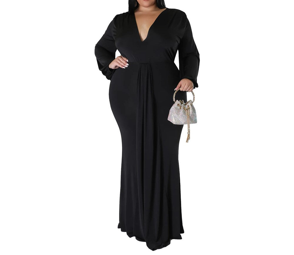 Autumn New Fashion Plus Size Women’s Irregular V-Neck Nightclub Dress – Elegant Asymmetrical Party Wear