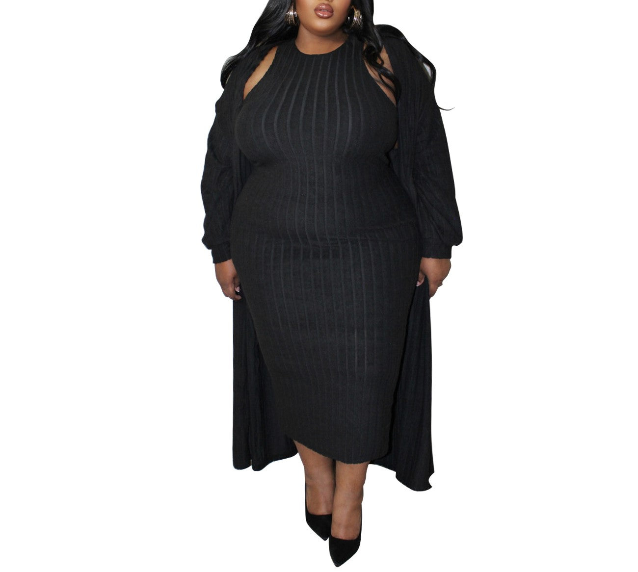 Plus-Size Women’s Autumn Casual Two-Piece Set — Long Sleeve Jacket & Matching Pants / Skirt