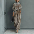 Women's Knit Long-Sleeve Top and Wide-Leg Pants Two-Piece Lounge Set