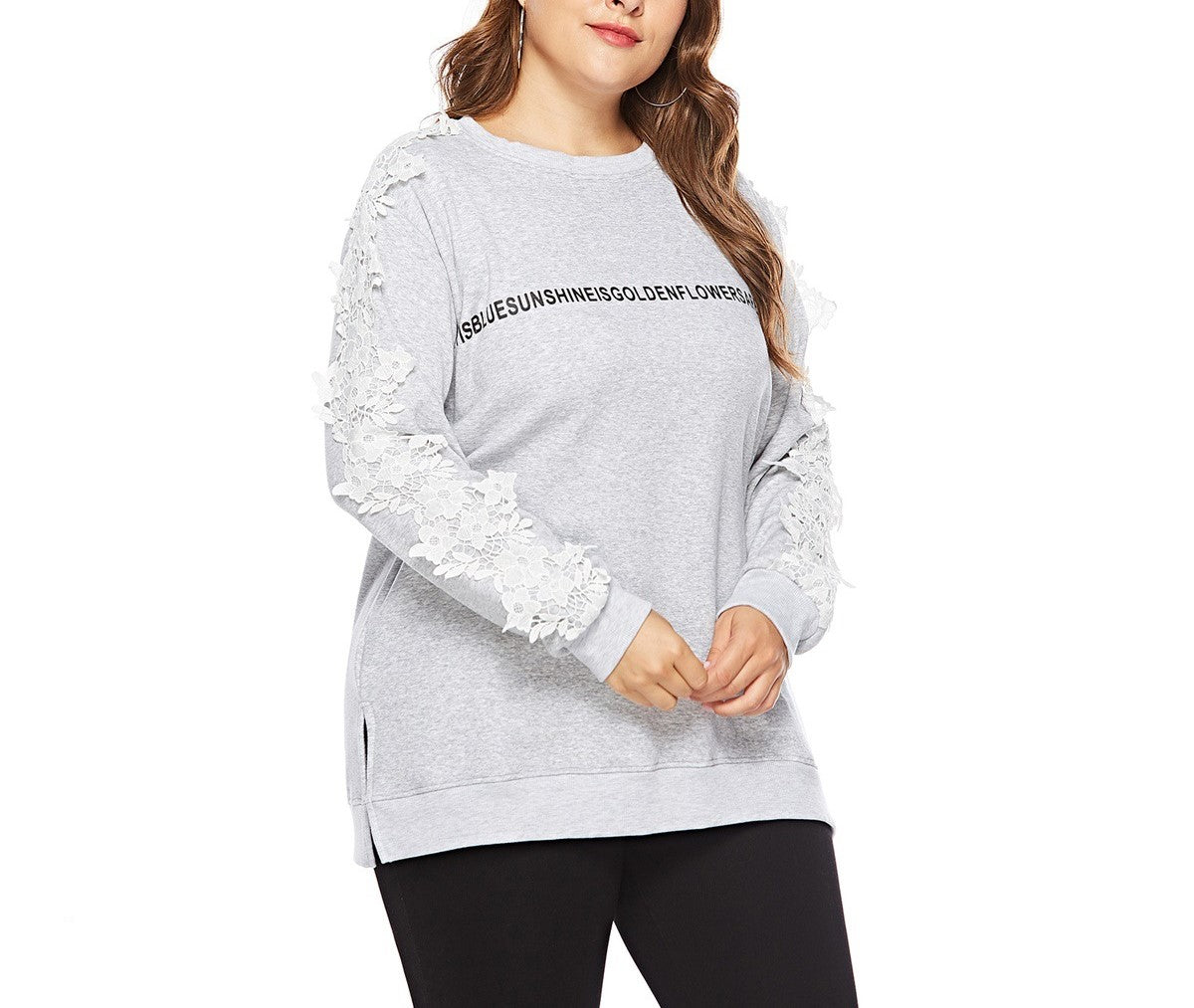 Plus Size Women's Spring & Autumn Round Neck Pullover Sweatshirt – Casual Long Sleeve Letter Print Top
