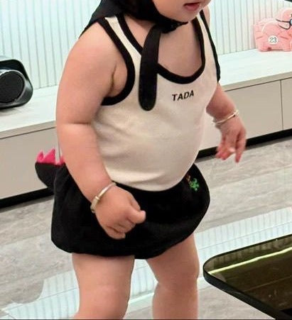 Boys and Girls Summer Vest – Baby Letter Print Color-Block Sleeveless Top for Inner & Outer Wear - RAC26JP5484BATT