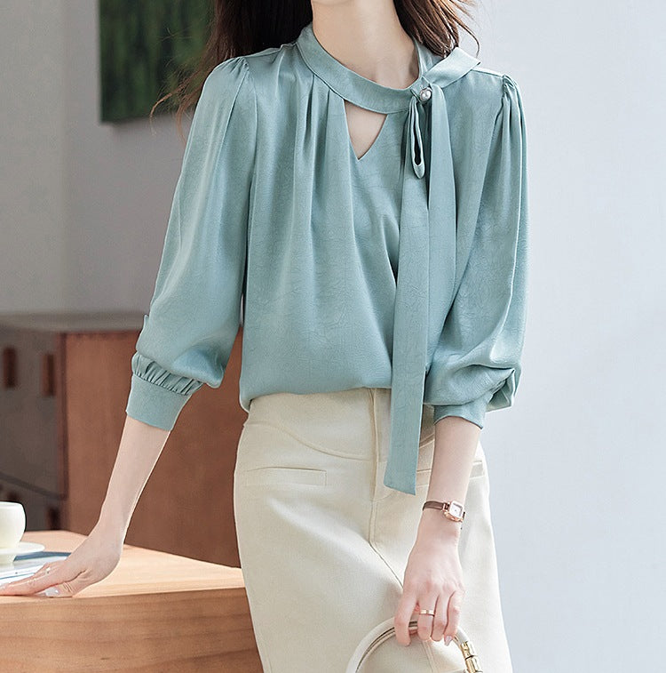 Women's V-Neck Long Sleeve Top - Refined New Style for Spring & Autumn