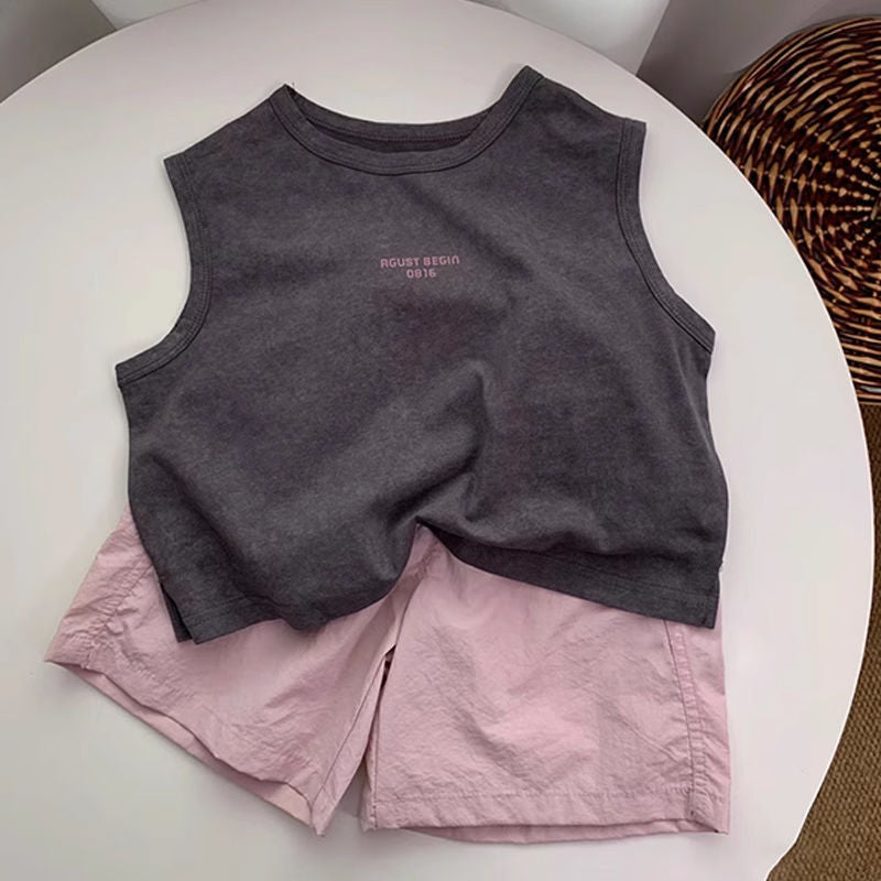 Summer Kids Letter Print Vest & Shorts Set – Trendy Two-Piece Outfit for Boys & Girls - RAC26JP5399BATS