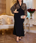 Elegant Women's V-Neck Color Block Maxi Dress with Long Sleeves and Defined Waist