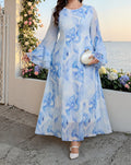 Women's Printed Bell-Sleeve Vintage Dress
