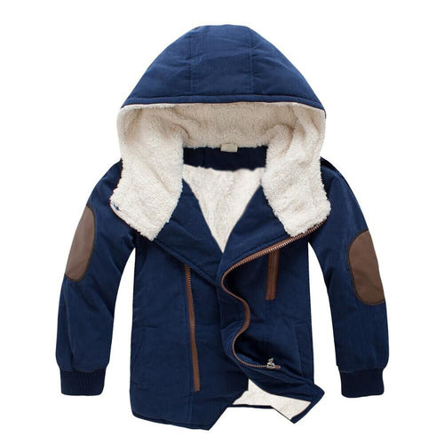 Boys’ Thickened Fleece Cotton Jacket | Mid-Length Lamb Fleece Hooded Winter Coat - RAC25JP3266GOW