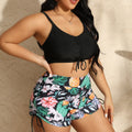 New Style Digital Printed Two-Piece Plus Size Bikini with Drawstring High-Waisted Shorts Swimsuit