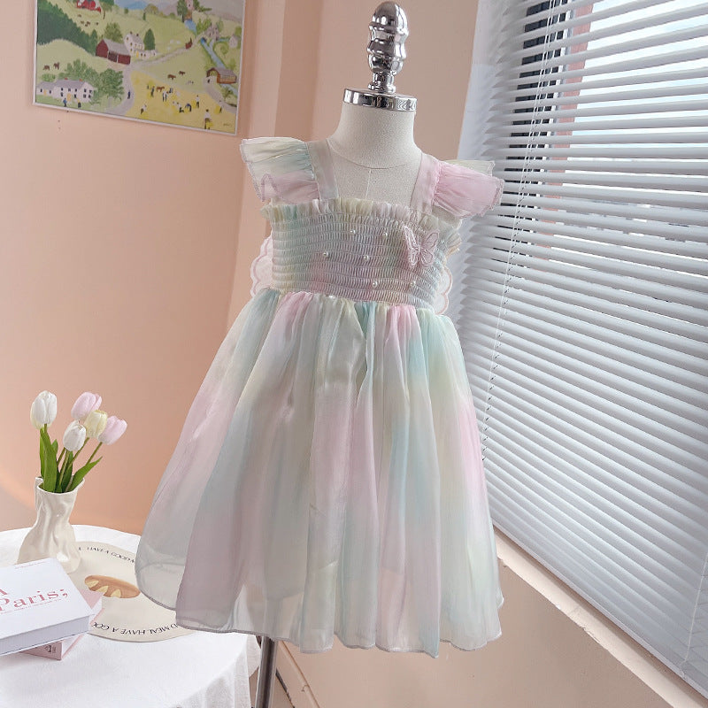 New Summer Girls’ Gradient Rainbow Suspender Dress - RAC25JP3273GDRESS